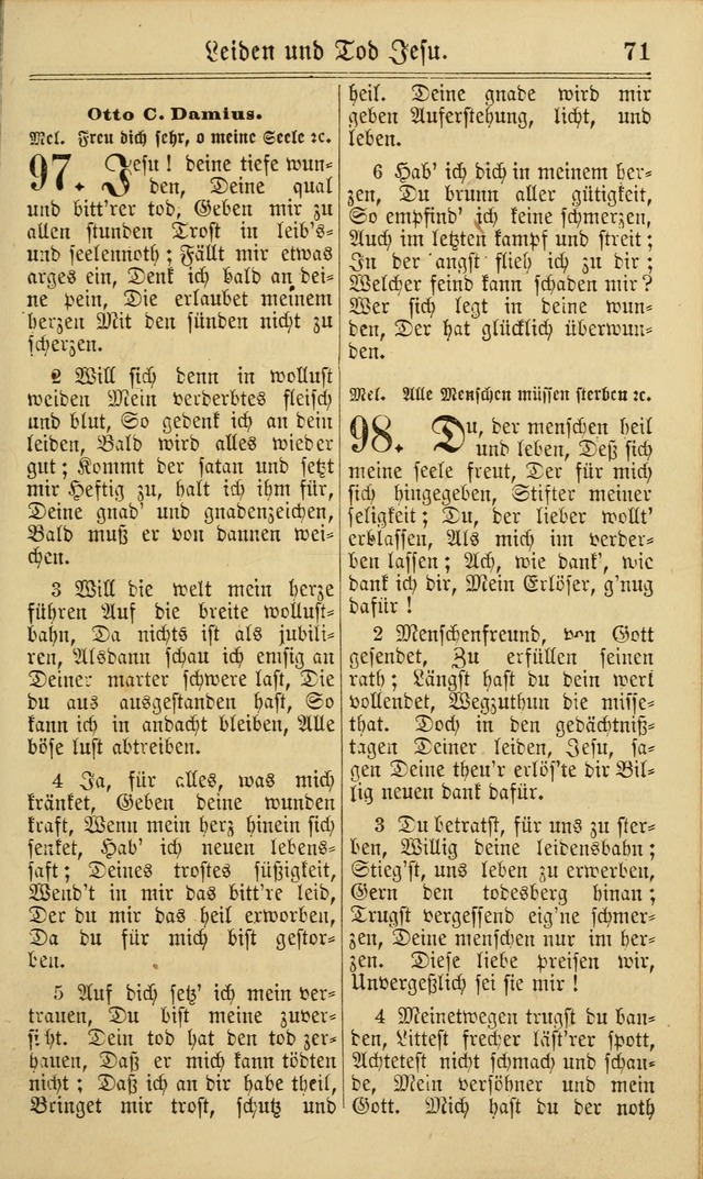 Neuestes Gemeinschaftliches Gesangbuch: zum gotttesdienstlichen Gebrauch der Lutherischen und Reformierten Gemeinden in Nord-Amerika: eine sammlung von 652 liedern mit dem dazu gehörigen anhang... page 71