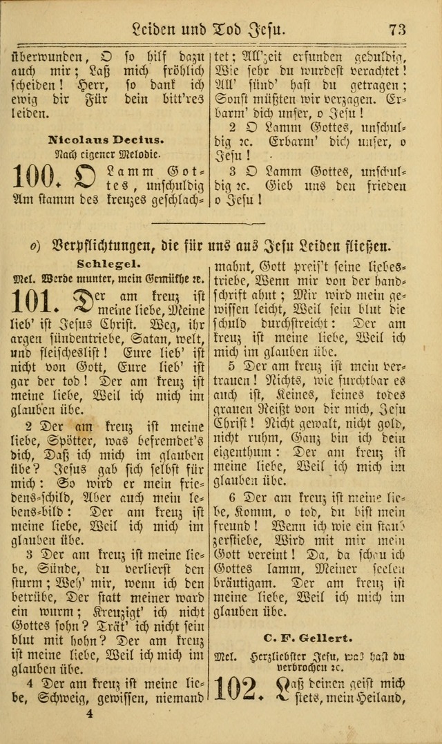 Neuestes Gemeinschaftliches Gesangbuch: zum gotttesdienstlichen Gebrauch der Lutherischen und Reformierten Gemeinden in Nord-Amerika: eine sammlung von 652 liedern mit dem dazu gehörigen anhang... page 73