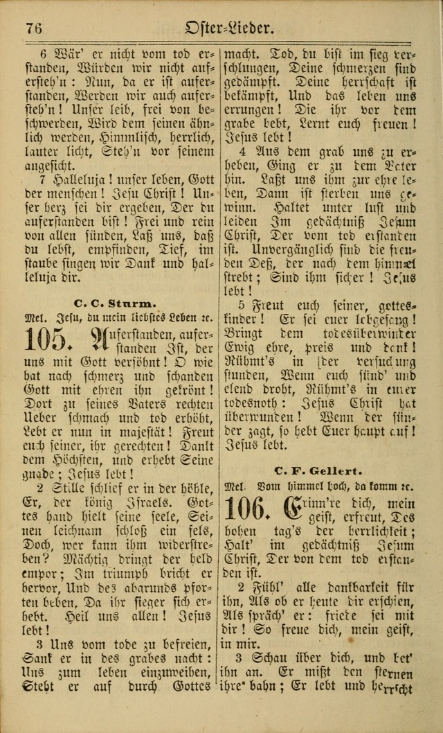 Neuestes Gemeinschaftliches Gesangbuch: zum gotttesdienstlichen Gebrauch der Lutherischen und Reformierten Gemeinden in Nord-Amerika: eine sammlung von 652 liedern mit dem dazu gehörigen anhang... page 76