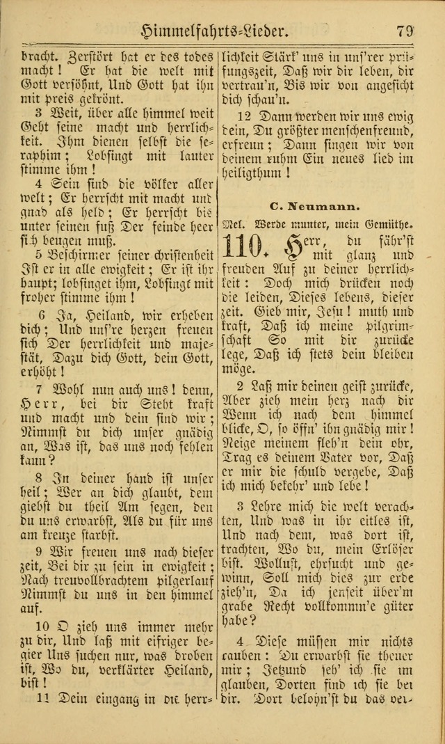 Neuestes Gemeinschaftliches Gesangbuch: zum gotttesdienstlichen Gebrauch der Lutherischen und Reformierten Gemeinden in Nord-Amerika: eine sammlung von 652 liedern mit dem dazu gehörigen anhang... page 79