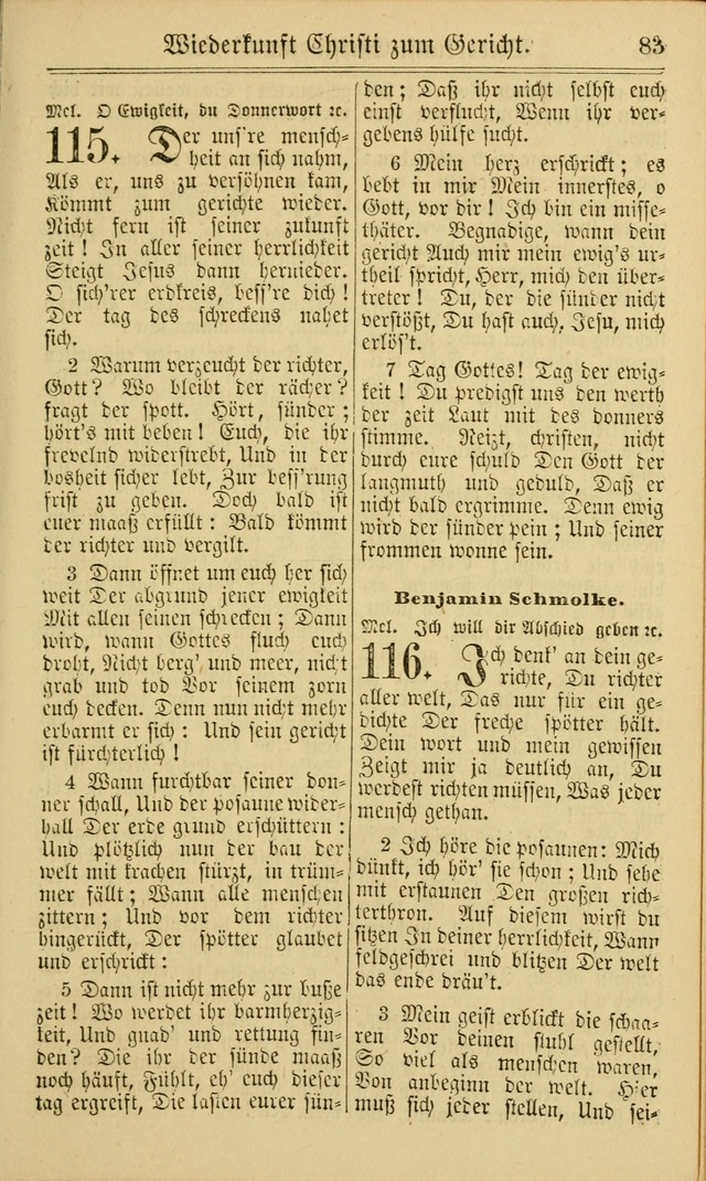 Neuestes Gemeinschaftliches Gesangbuch: zum gotttesdienstlichen Gebrauch der Lutherischen und Reformierten Gemeinden in Nord-Amerika: eine sammlung von 652 liedern mit dem dazu gehörigen anhang... page 83