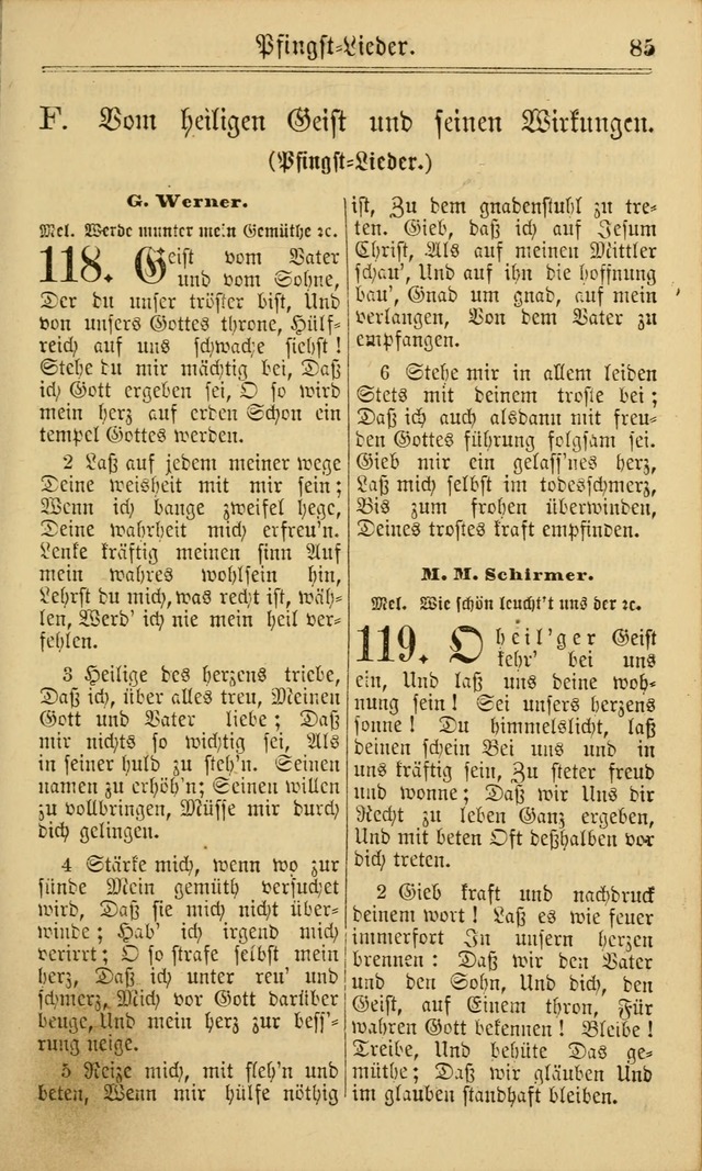 Neuestes Gemeinschaftliches Gesangbuch: zum gotttesdienstlichen Gebrauch der Lutherischen und Reformierten Gemeinden in Nord-Amerika: eine sammlung von 652 liedern mit dem dazu gehörigen anhang... page 85