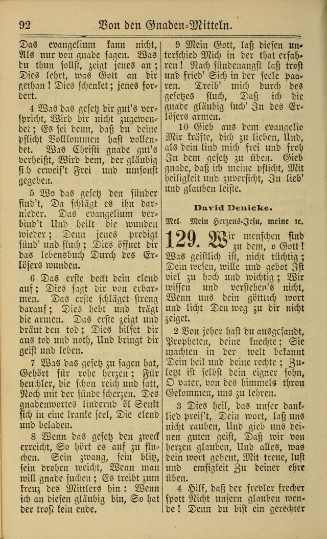 Neuestes Gemeinschaftliches Gesangbuch: zum gotttesdienstlichen Gebrauch der Lutherischen und Reformierten Gemeinden in Nord-Amerika: eine sammlung von 652 liedern mit dem dazu gehörigen anhang... page 92