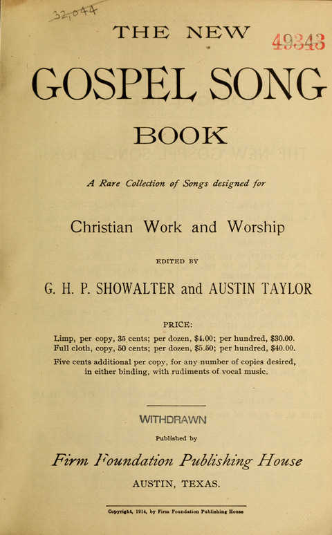 The New Gospel Song Book: A Rare Collection of Songs designed for Christian Work and Worship page ii