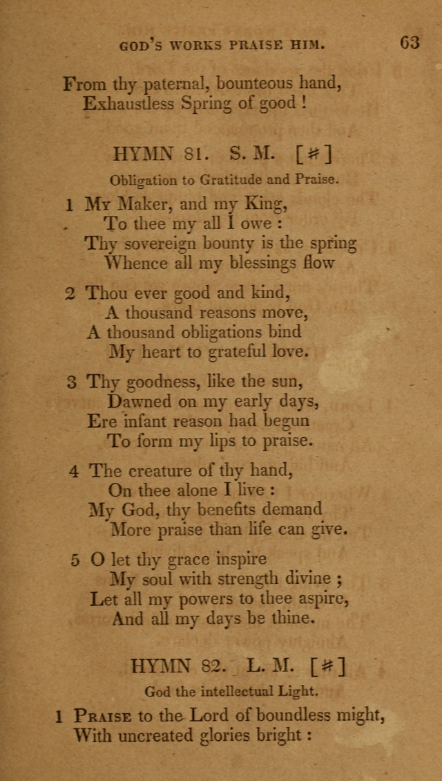 The New Hymn Book, Designed for Universalist Societies: compiled from approved authors, with variations and additions (9th ed.) page 63