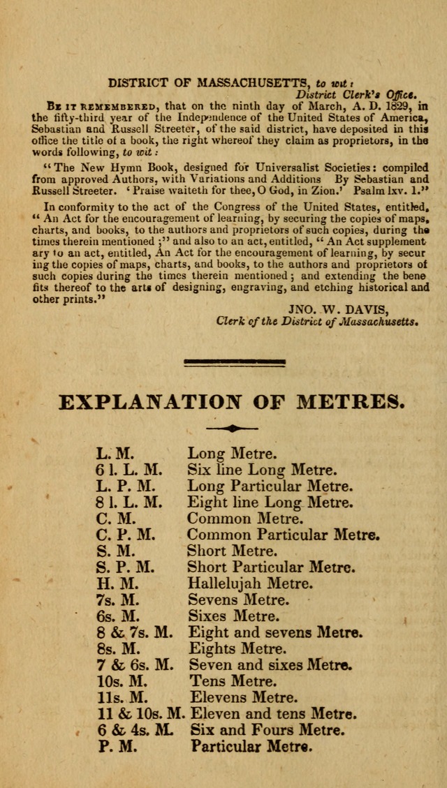 The New Hymn Book, Designed for Universalist Societies: compiled from approved authors, with variations and additions (9th ed.) page viii