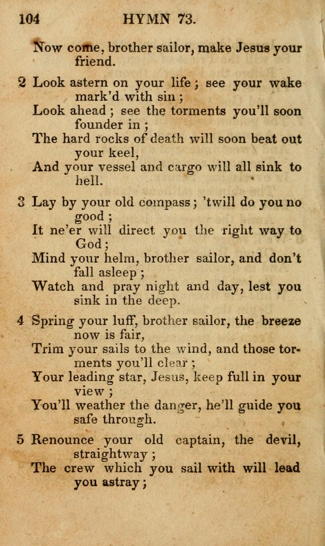 The New and Improved Camp Meeting Hymn Book; being a choice selection of hymns from the most approved authors designed to aid in the public and private devotion of Christians (4th ed. Stereotype) page 106