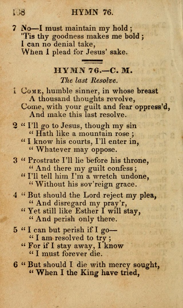 The New and Improved Camp Meeting Hymn Book; being a choice selection of hymns from the most approved authors designed to aid in the public and private devotion of Christians (4th ed. Stereotype) page 110