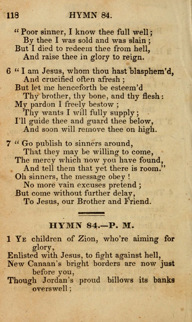 The New and Improved Camp Meeting Hymn Book; being a choice selection of hymns from the most approved authors designed to aid in the public and private devotion of Christians (4th ed. Stereotype) page 120