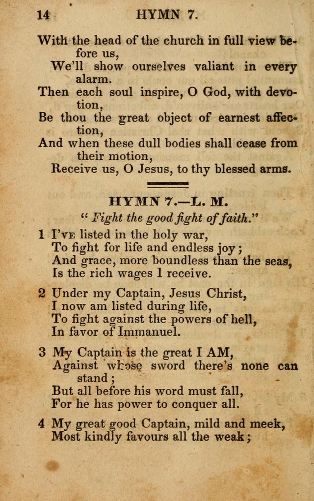 The New and Improved Camp Meeting Hymn Book; being a choice selection of hymns from the most approved authors designed to aid in the public and private devotion of Christians (4th ed. Stereotype) page 14