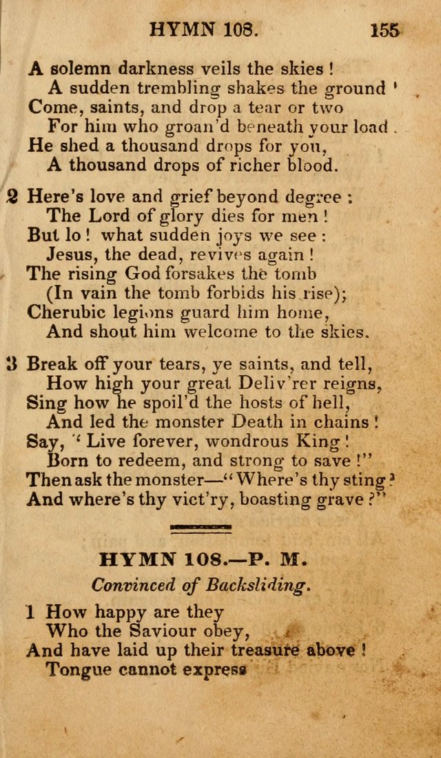 The New and Improved Camp Meeting Hymn Book; being a choice selection of hymns from the most approved authors designed to aid in the public and private devotion of Christians (4th ed. Stereotype) page 157