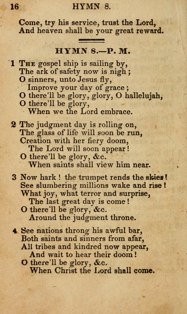 The New and Improved Camp Meeting Hymn Book; being a choice selection of hymns from the most approved authors designed to aid in the public and private devotion of Christians (4th ed. Stereotype) page 16