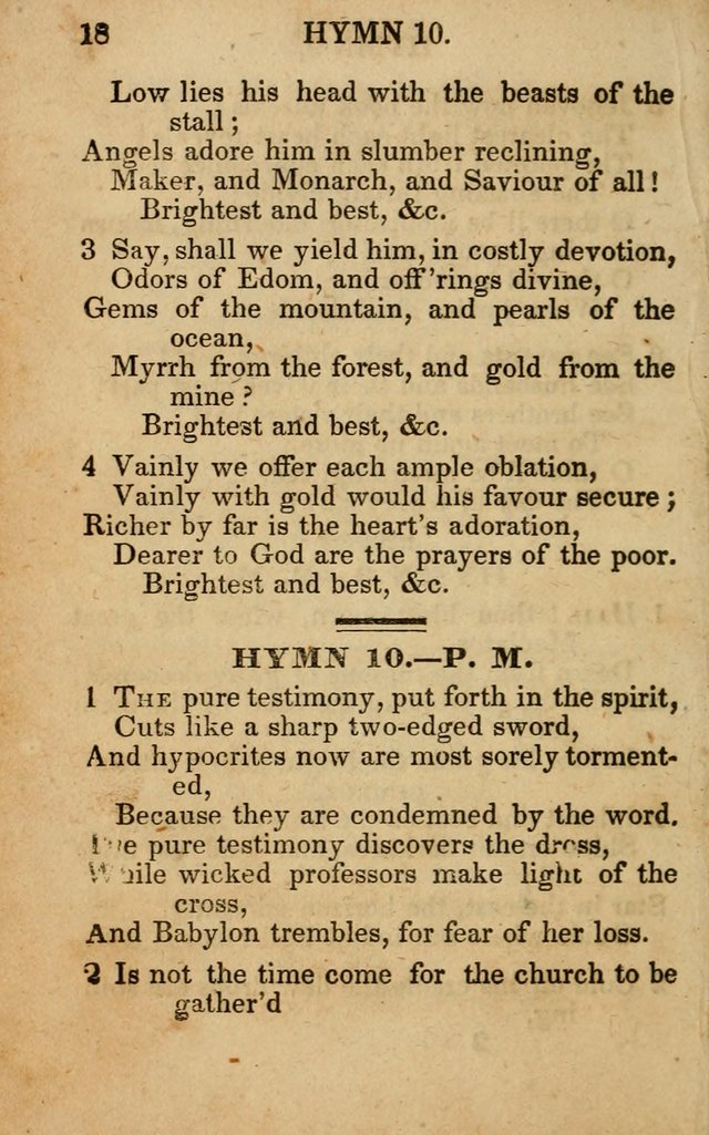 The New and Improved Camp Meeting Hymn Book; being a choice selection of hymns from the most approved authors designed to aid in the public and private devotion of Christians (4th ed. Stereotype) page 18