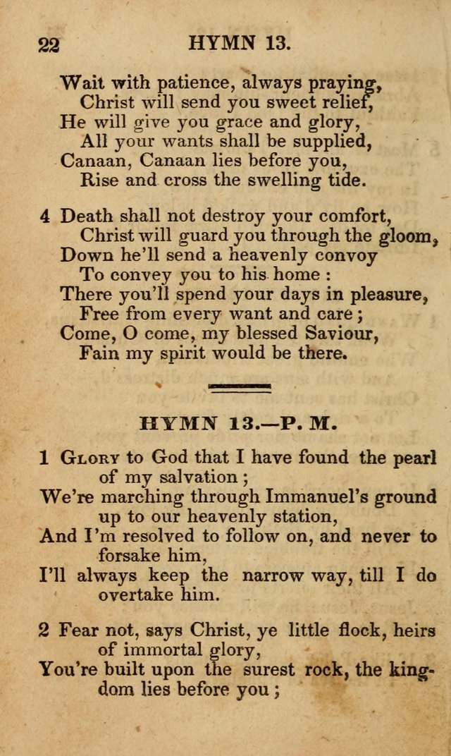 The New and Improved Camp Meeting Hymn Book; being a choice selection of hymns from the most approved authors designed to aid in the public and private devotion of Christians (4th ed. Stereotype) page 22