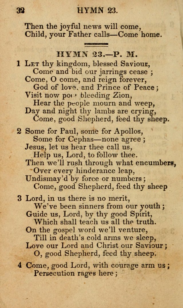 The New and Improved Camp Meeting Hymn Book; being a choice selection of hymns from the most approved authors designed to aid in the public and private devotion of Christians (4th ed. Stereotype) page 32