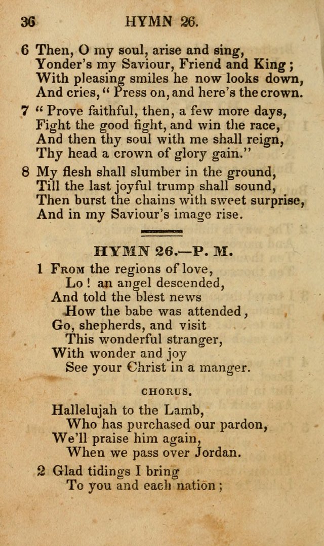 The New and Improved Camp Meeting Hymn Book; being a choice selection of hymns from the most approved authors designed to aid in the public and private devotion of Christians (4th ed. Stereotype) page 36