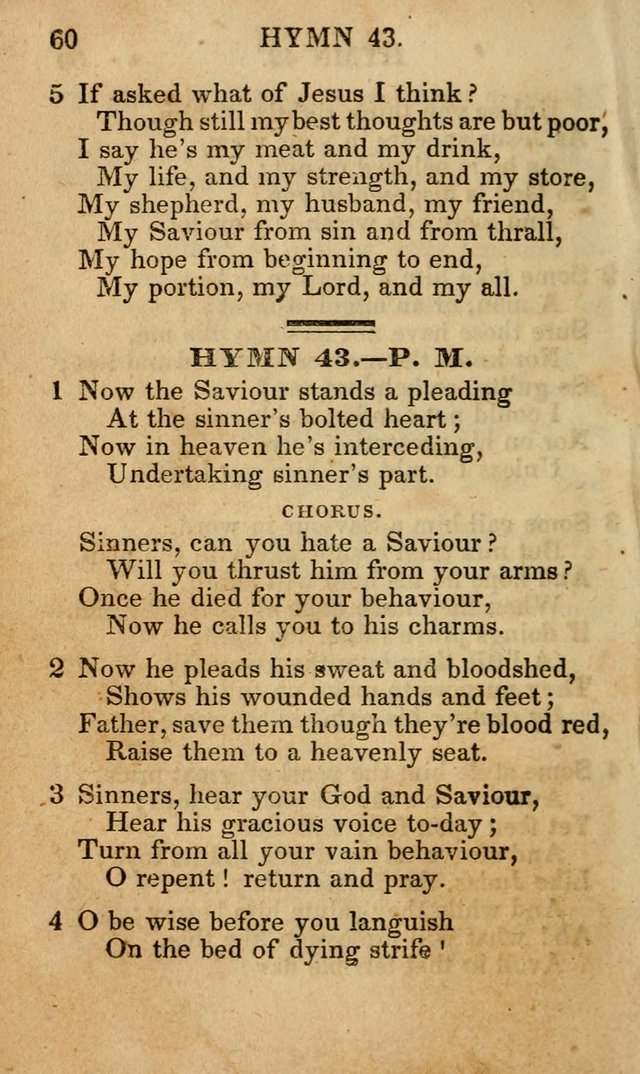 The New and Improved Camp Meeting Hymn Book; being a choice selection of hymns from the most approved authors designed to aid in the public and private devotion of Christians (4th ed. Stereotype) page 60