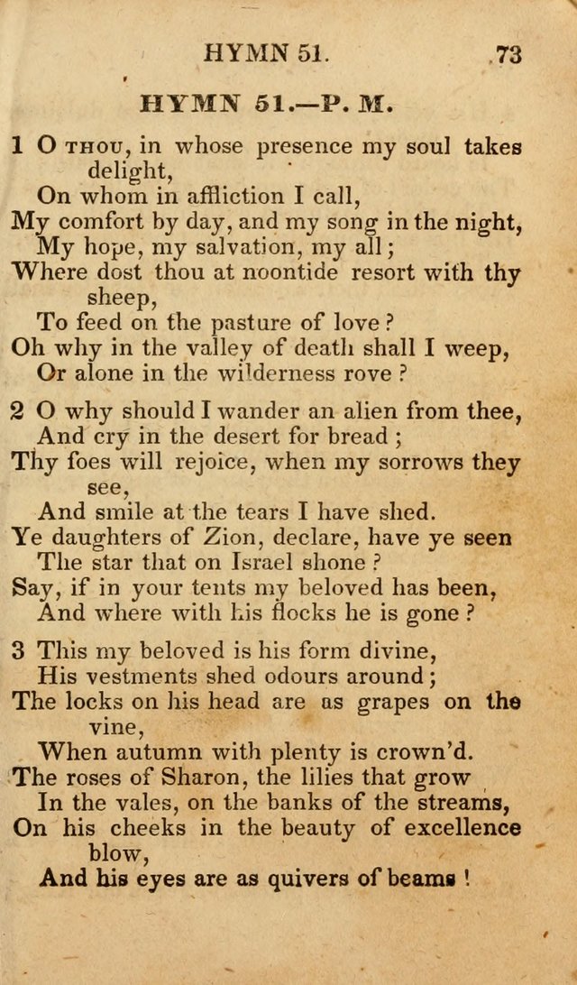 The New and Improved Camp Meeting Hymn Book; being a choice selection of hymns from the most approved authors designed to aid in the public and private devotion of Christians (4th ed. Stereotype) page 73