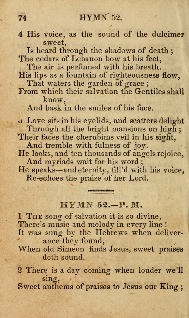 The New and Improved Camp Meeting Hymn Book; being a choice selection of hymns from the most approved authors designed to aid in the public and private devotion of Christians (4th ed. Stereotype) page 74