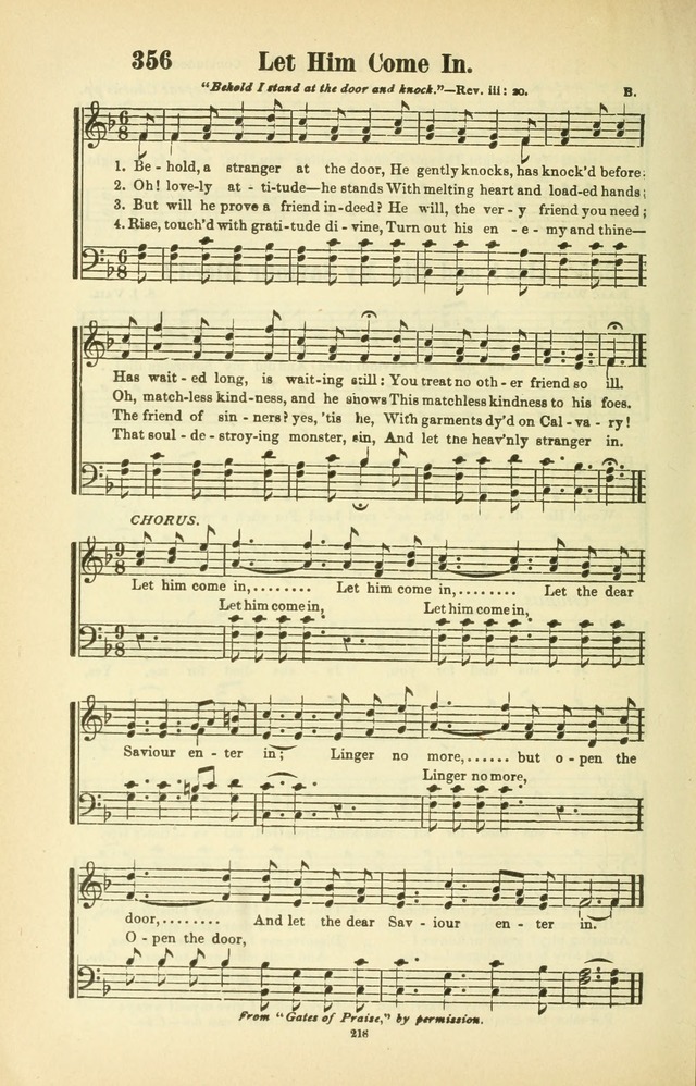 The New Jubilee Harp: or Christian hymns and songs. a new collection of hymns and tunes for public and social worship (With supplement) page 218