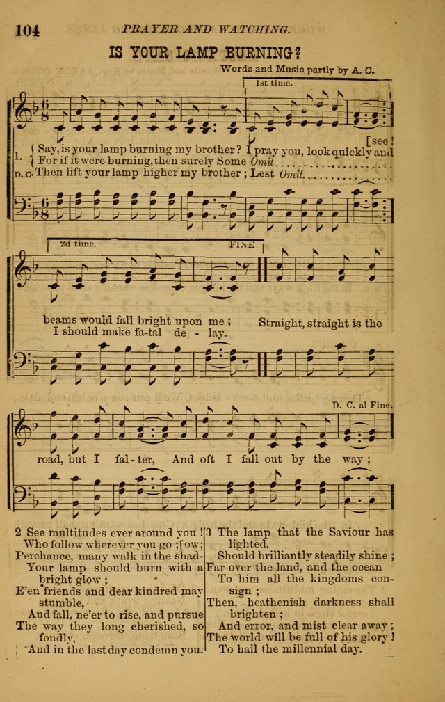 The New Song: consisting of very choice notes of redemption, embracing new original,and also selcted songs, appropriate for prayer and revivial meetings page 104