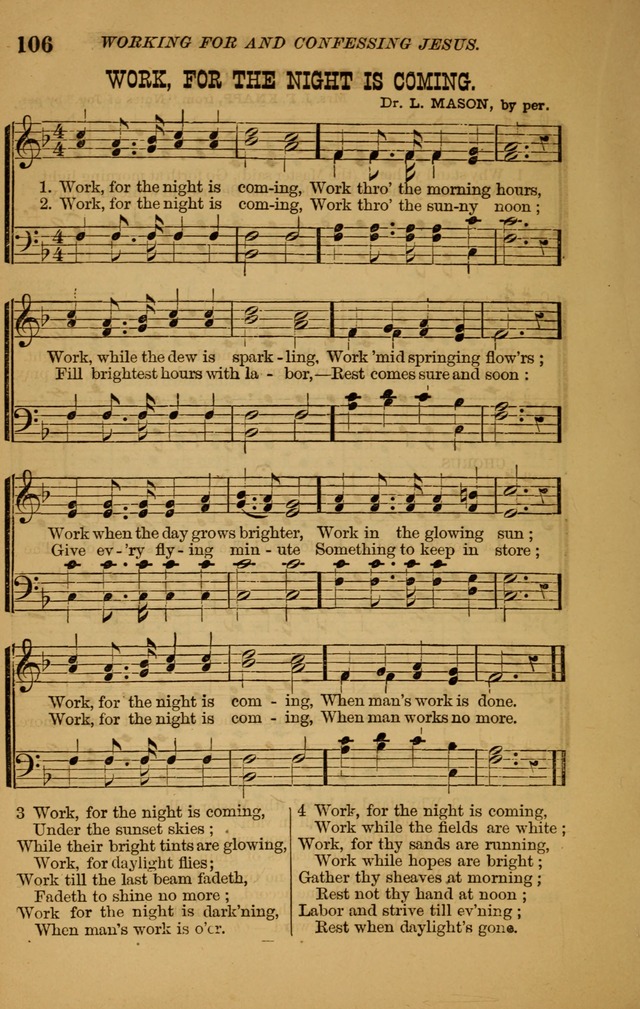 The New Song: consisting of very choice notes of redemption, embracing new original,and also selcted songs, appropriate for prayer and revivial meetings page 106