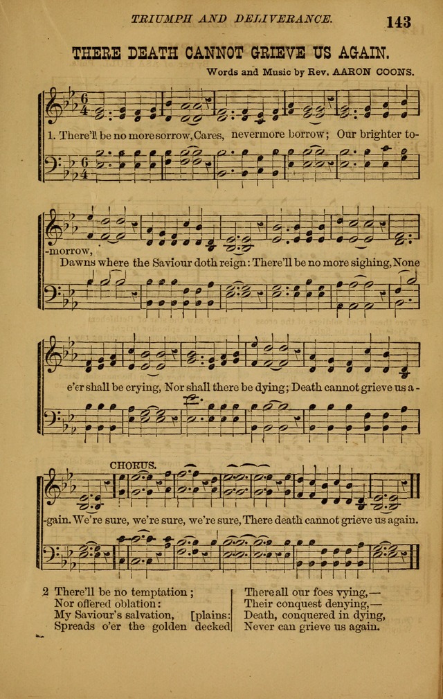 The New Song: consisting of very choice notes of redemption, embracing new original,and also selcted songs, appropriate for prayer and revivial meetings page 143