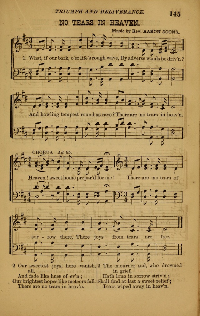 The New Song: consisting of very choice notes of redemption, embracing new original,and also selcted songs, appropriate for prayer and revivial meetings page 145