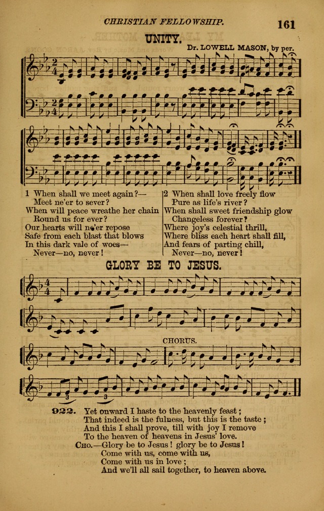 The New Song: consisting of very choice notes of redemption, embracing new original,and also selcted songs, appropriate for prayer and revivial meetings page 161