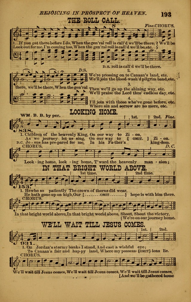 The New Song: consisting of very choice notes of redemption, embracing new original,and also selcted songs, appropriate for prayer and revivial meetings page 193