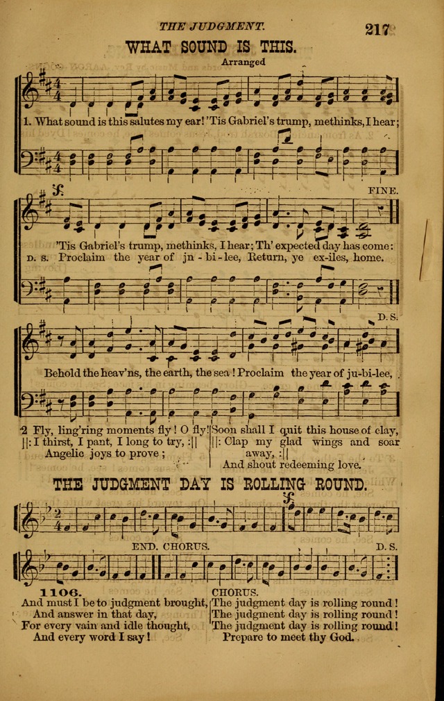 The New Song: consisting of very choice notes of redemption, embracing new original,and also selcted songs, appropriate for prayer and revivial meetings page 217