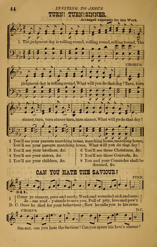 The New Song: consisting of very choice notes of redemption, embracing new original,and also selcted songs, appropriate for prayer and revivial meetings page 44