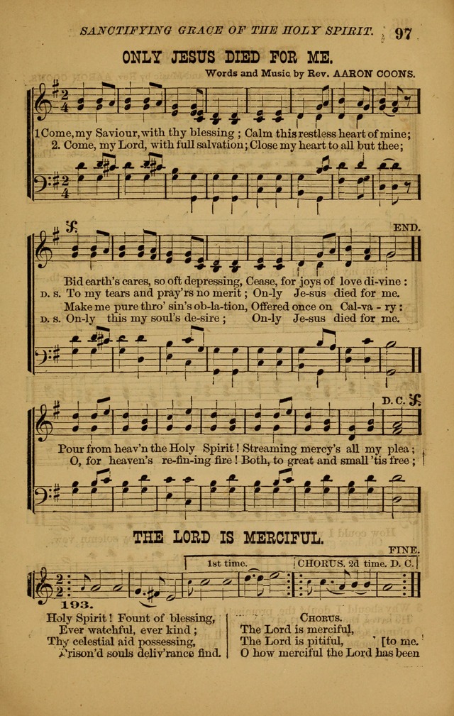 The New Song: consisting of very choice notes of redemption, embracing new original,and also selcted songs, appropriate for prayer and revivial meetings page 97