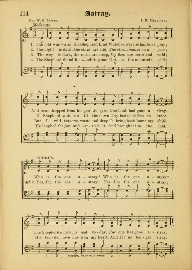 Our Praise in Song: a collection of hymns and sacred melodies, adapted for use by Sunday schools, Endeavor societies, Epworth Leagues, evangelists, pastors, choristers, etc. page 114