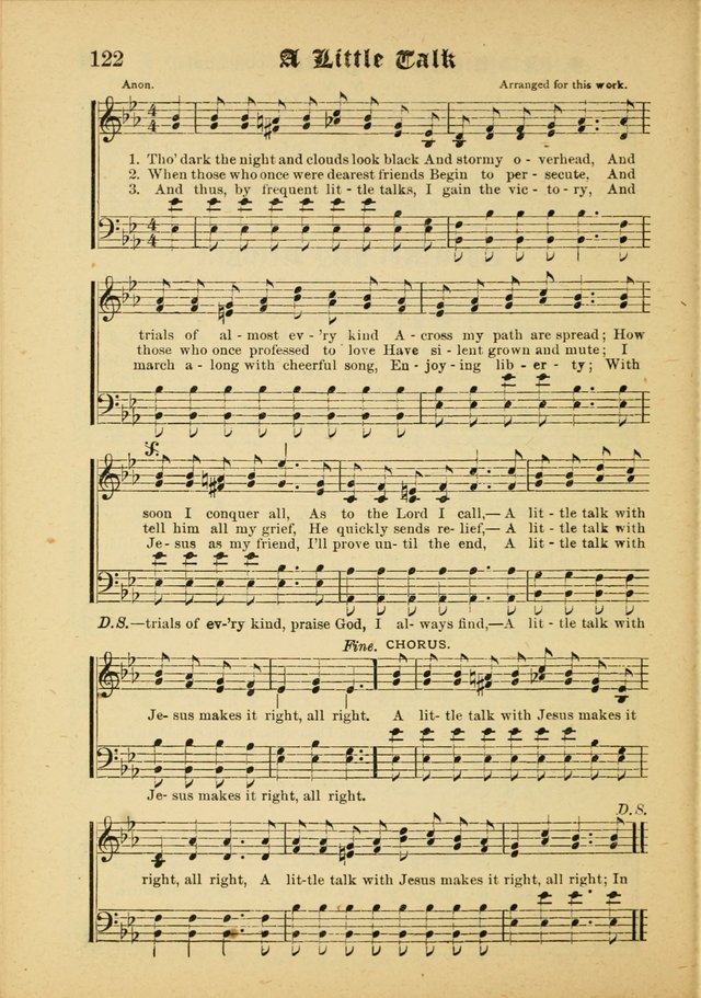 Our Praise in Song: a collection of hymns and sacred melodies, adapted for use by Sunday schools, Endeavor societies, Epworth Leagues, evangelists, pastors, choristers, etc. page 122