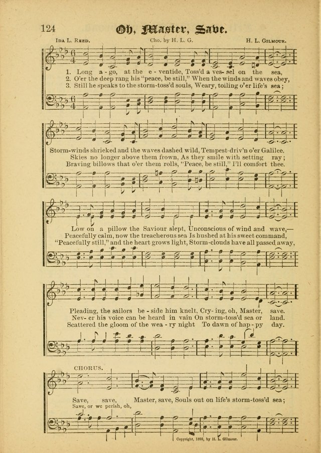 Our Praise in Song: a collection of hymns and sacred melodies, adapted for use by Sunday schools, Endeavor societies, Epworth Leagues, evangelists, pastors, choristers, etc. page 124