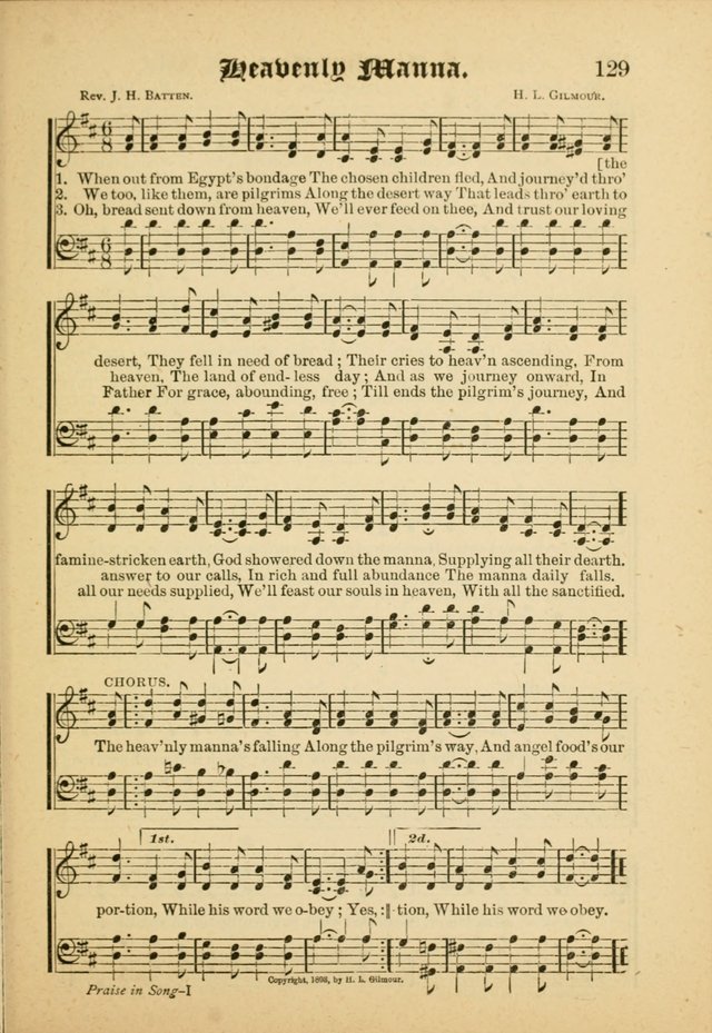 Our Praise in Song: a collection of hymns and sacred melodies, adapted for use by Sunday schools, Endeavor societies, Epworth Leagues, evangelists, pastors, choristers, etc. page 129