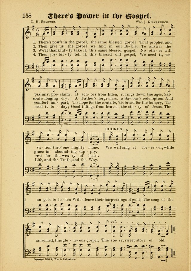 Our Praise in Song: a collection of hymns and sacred melodies, adapted for use by Sunday schools, Endeavor societies, Epworth Leagues, evangelists, pastors, choristers, etc. page 138