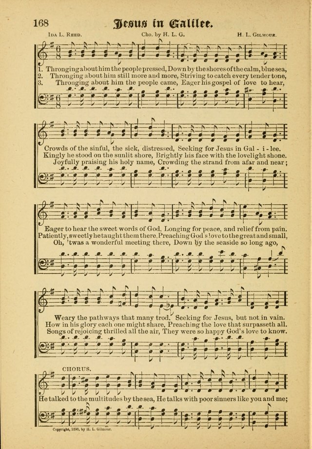 Our Praise in Song: a collection of hymns and sacred melodies, adapted for use by Sunday schools, Endeavor societies, Epworth Leagues, evangelists, pastors, choristers, etc. page 168