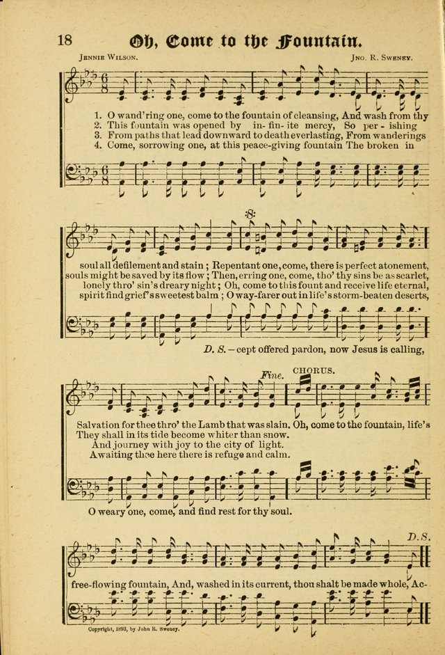 Our Praise in Song: a collection of hymns and sacred melodies, adapted for use by Sunday schools, Endeavor societies, Epworth Leagues, evangelists, pastors, choristers, etc. page 18