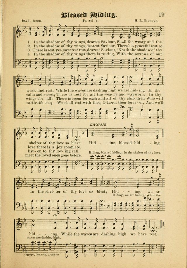 Our Praise in Song: a collection of hymns and sacred melodies, adapted for use by Sunday schools, Endeavor societies, Epworth Leagues, evangelists, pastors, choristers, etc. page 19