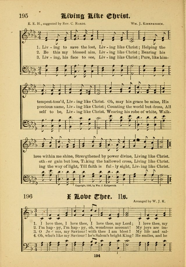 Our Praise in Song: a collection of hymns and sacred melodies, adapted for use by Sunday schools, Endeavor societies, Epworth Leagues, evangelists, pastors, choristers, etc. page 194