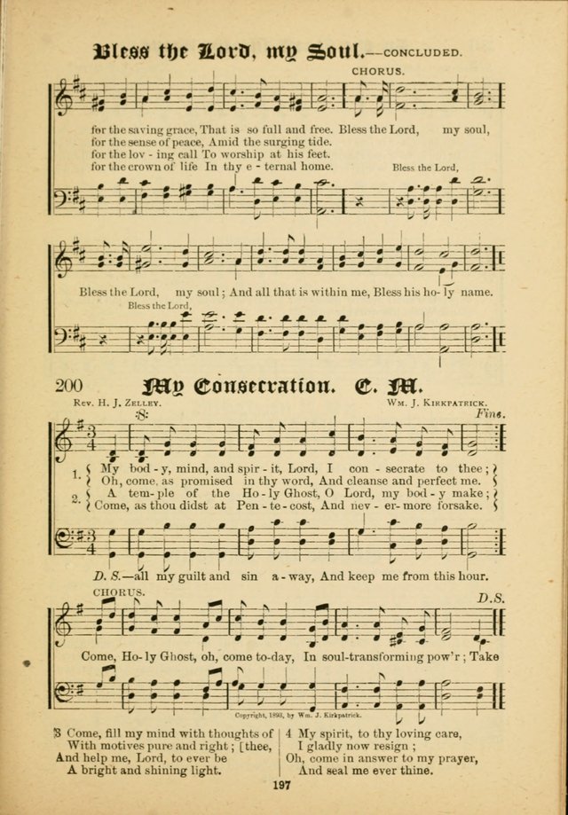 Our Praise in Song: a collection of hymns and sacred melodies, adapted for use by Sunday schools, Endeavor societies, Epworth Leagues, evangelists, pastors, choristers, etc. page 197