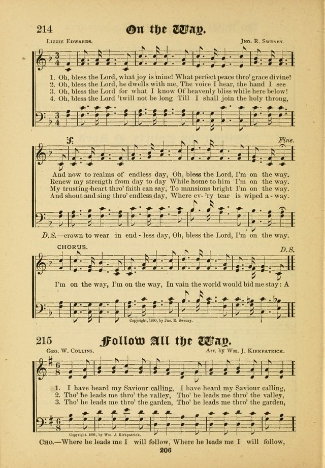 Our Praise in Song: a collection of hymns and sacred melodies, adapted for use by Sunday schools, Endeavor societies, Epworth Leagues, evangelists, pastors, choristers, etc. page 206