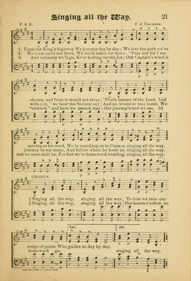 Our Praise in Song: a collection of hymns and sacred melodies, adapted for use by Sunday schools, Endeavor societies, Epworth Leagues, evangelists, pastors, choristers, etc. page 21