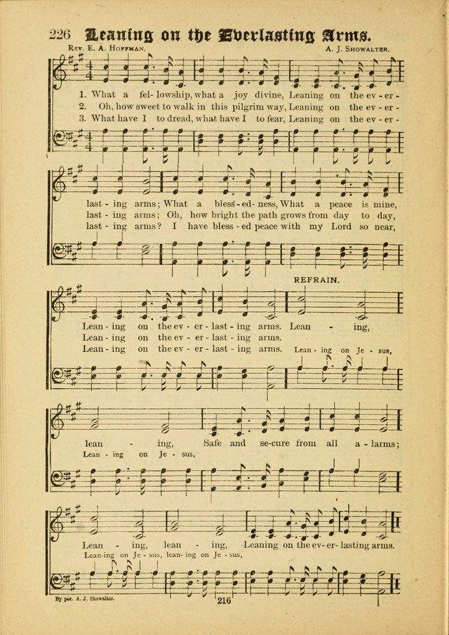 Our Praise in Song: a collection of hymns and sacred melodies, adapted for use by Sunday schools, Endeavor societies, Epworth Leagues, evangelists, pastors, choristers, etc. page 216