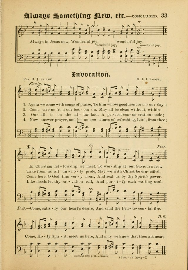 Our Praise in Song: a collection of hymns and sacred melodies, adapted for use by Sunday schools, Endeavor societies, Epworth Leagues, evangelists, pastors, choristers, etc. page 33