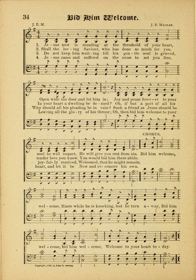 Our Praise in Song: a collection of hymns and sacred melodies, adapted for use by Sunday schools, Endeavor societies, Epworth Leagues, evangelists, pastors, choristers, etc. page 34