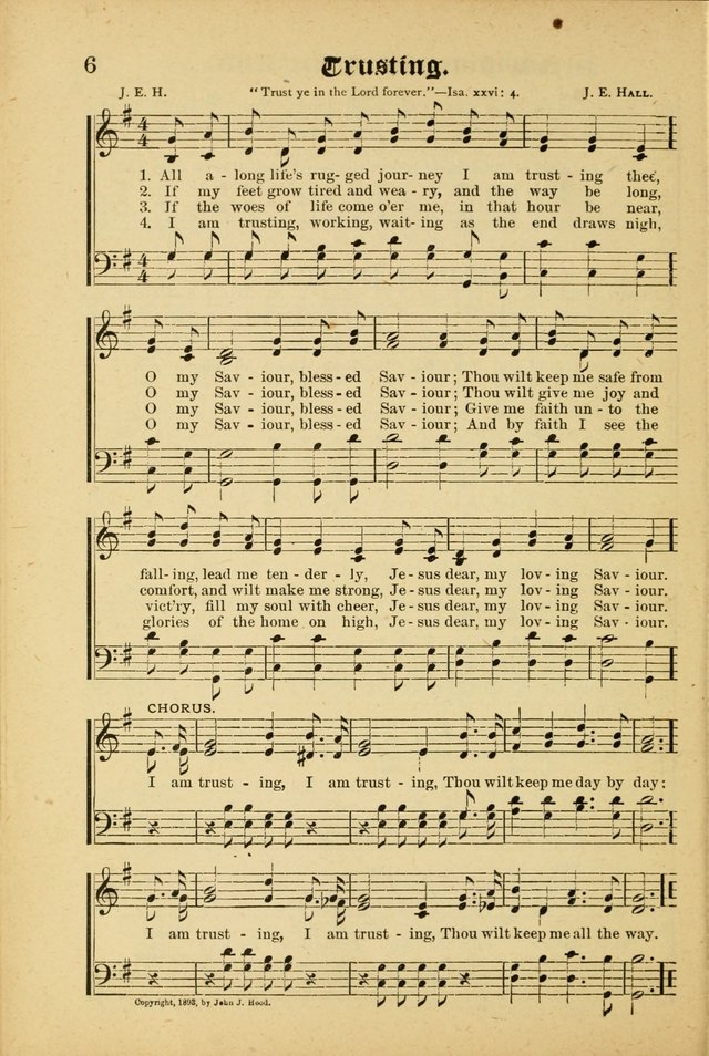 Our Praise in Song: a collection of hymns and sacred melodies, adapted for use by Sunday schools, Endeavor societies, Epworth Leagues, evangelists, pastors, choristers, etc. page 6