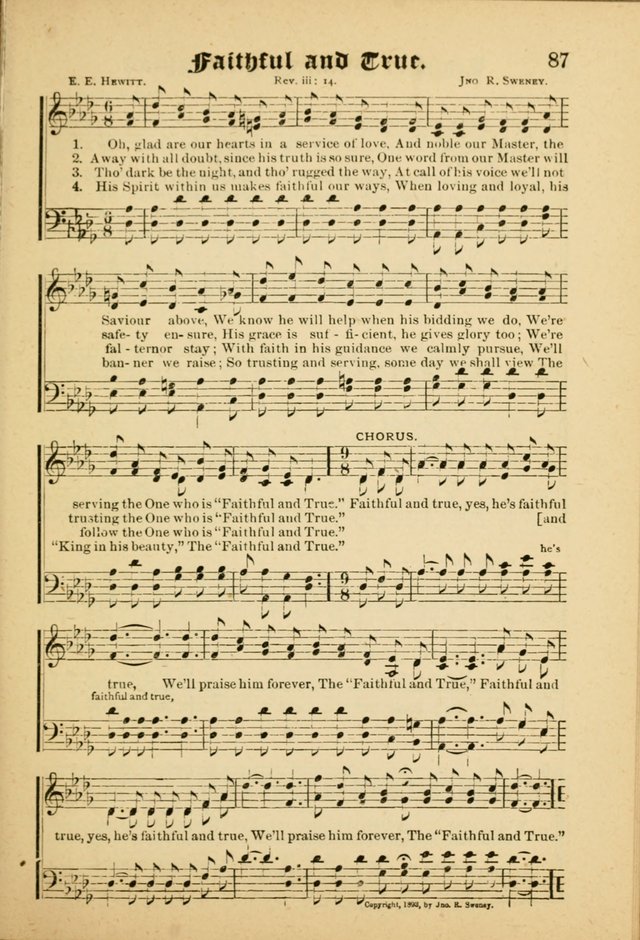 Our Praise in Song: a collection of hymns and sacred melodies, adapted for use by Sunday schools, Endeavor societies, Epworth Leagues, evangelists, pastors, choristers, etc. page 87